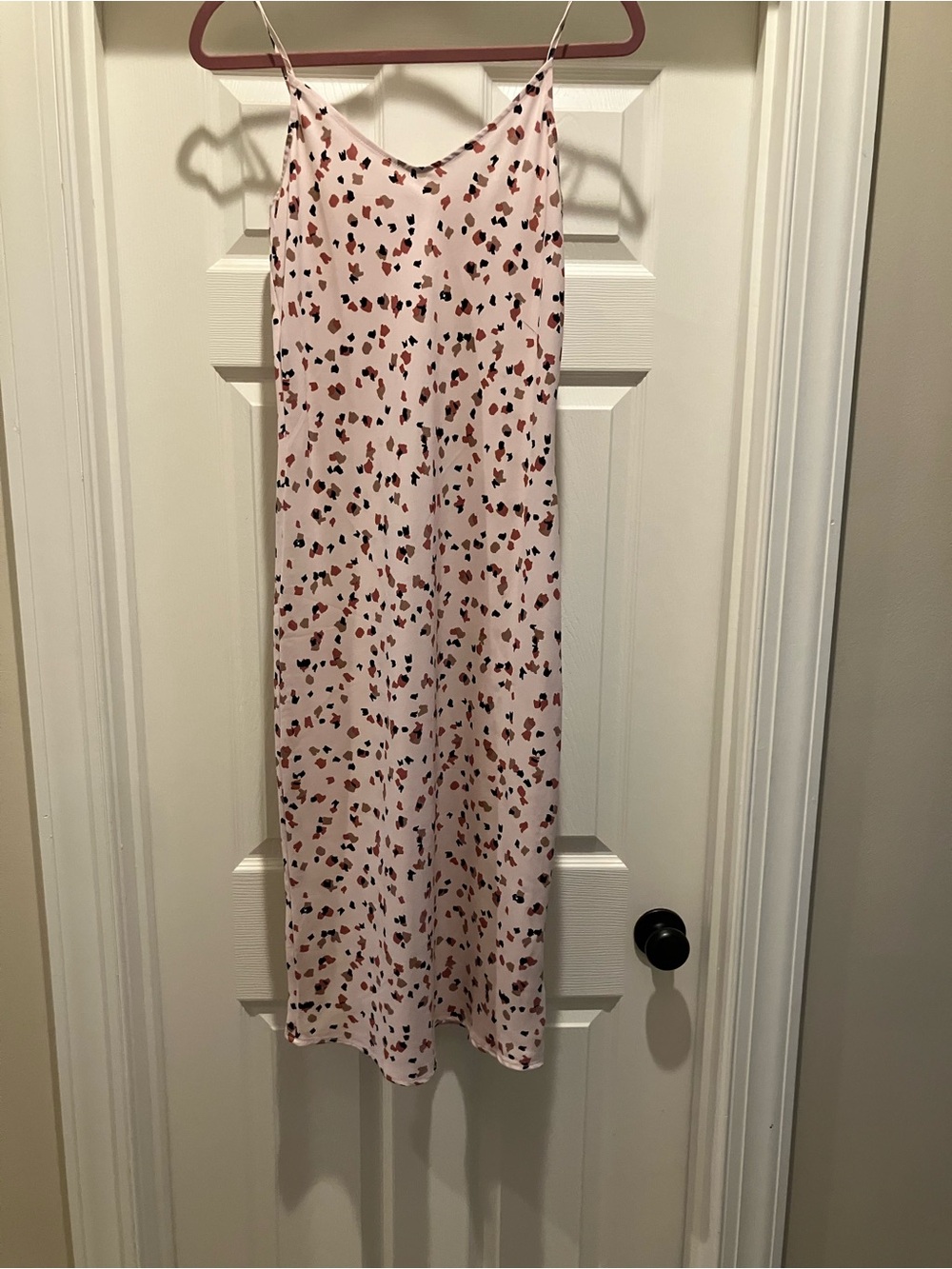 Daily Ritual Blush Slip Dress with Black, Rust & Beige Spots